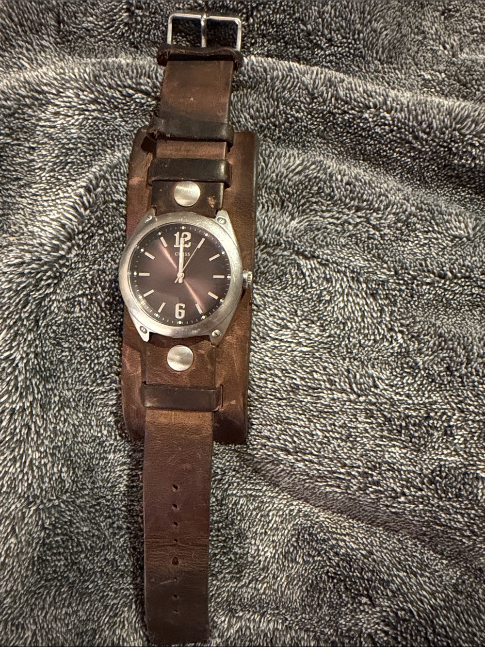 Guess Brown Leather Cuff Watch Strap - Men's & Women Wide Leather Band.